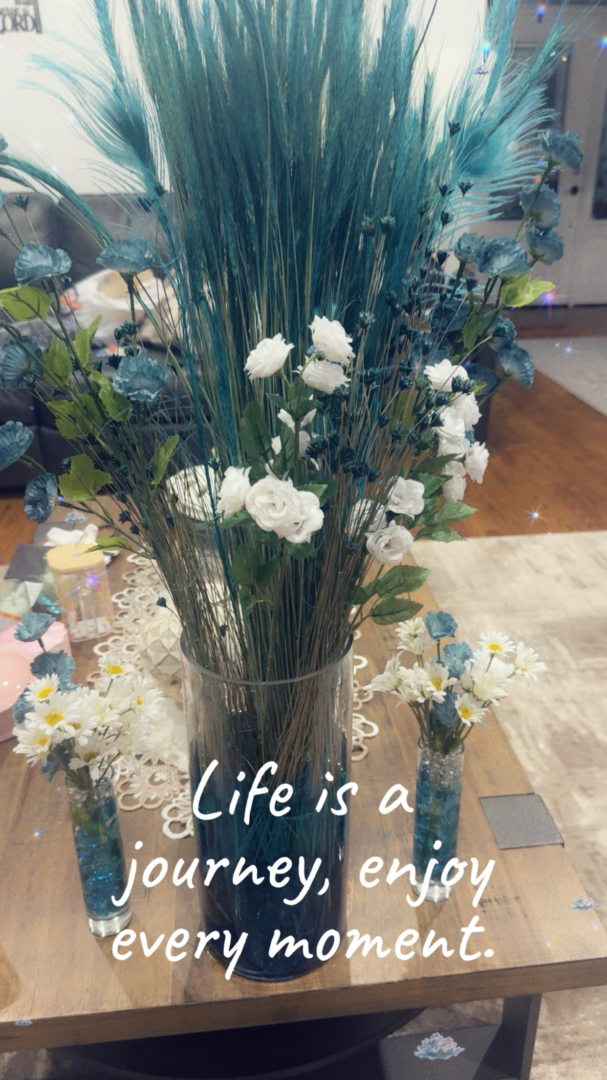 Blue and white table arrangement